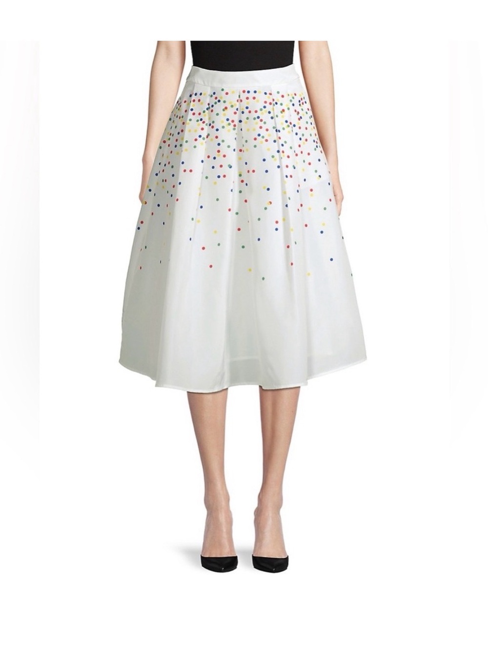 HBC Stripes White Midi Skirt with Multicolor Dot Embellishments
